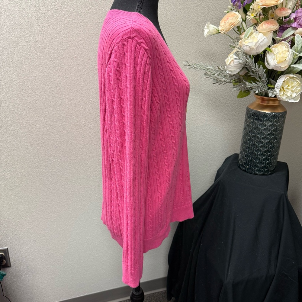 Chaps Classics Pink Cable Knit Cotton V-Neck Sweater Plus 2X Button Pullover - Picture 5 of 8